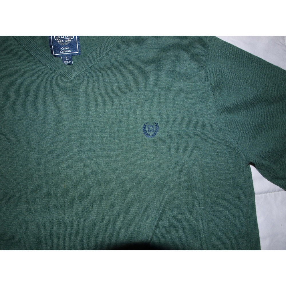 Chaps Cotton Cashmere V-Neck Sweater Mens size Large Green Knit Pullover - Picture 4 of 10